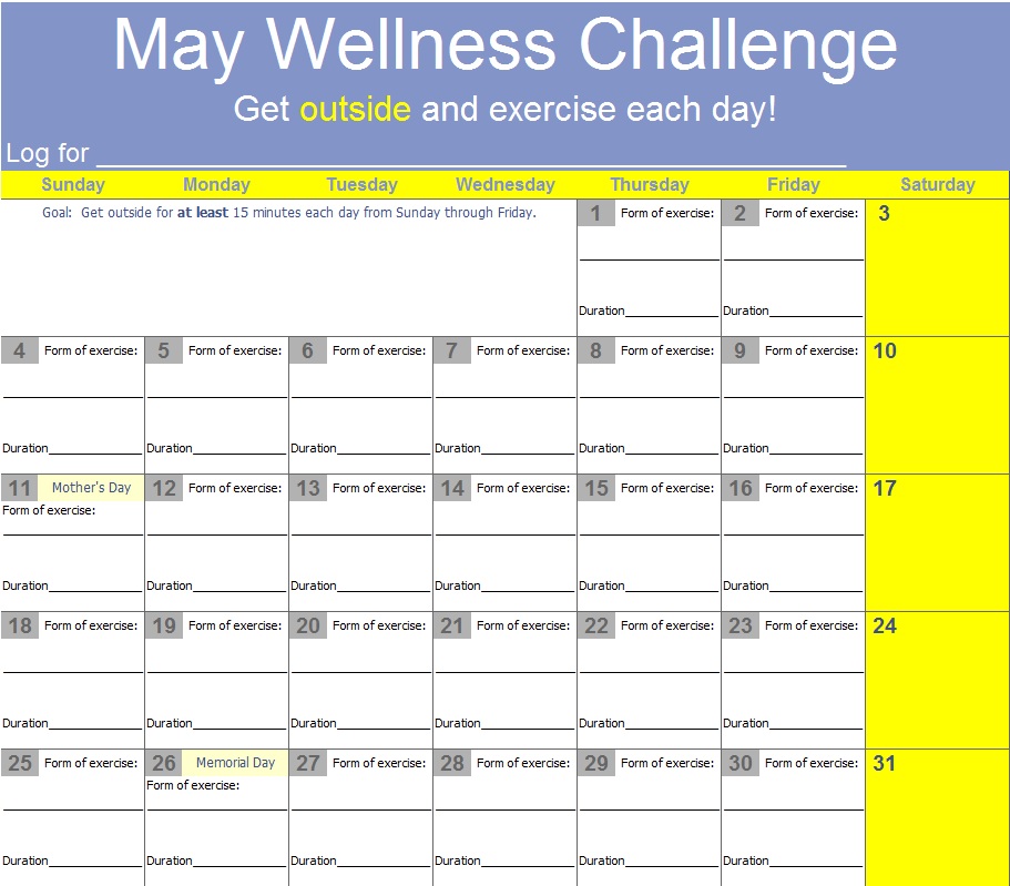 May Wellness Challenge Log Journey To Complete Wellness